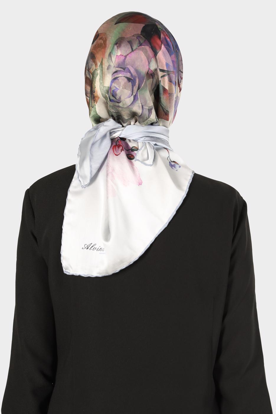 Tesettür giyim MAVİ ALVİNA DİJİTAL SURA EŞARP 8134 