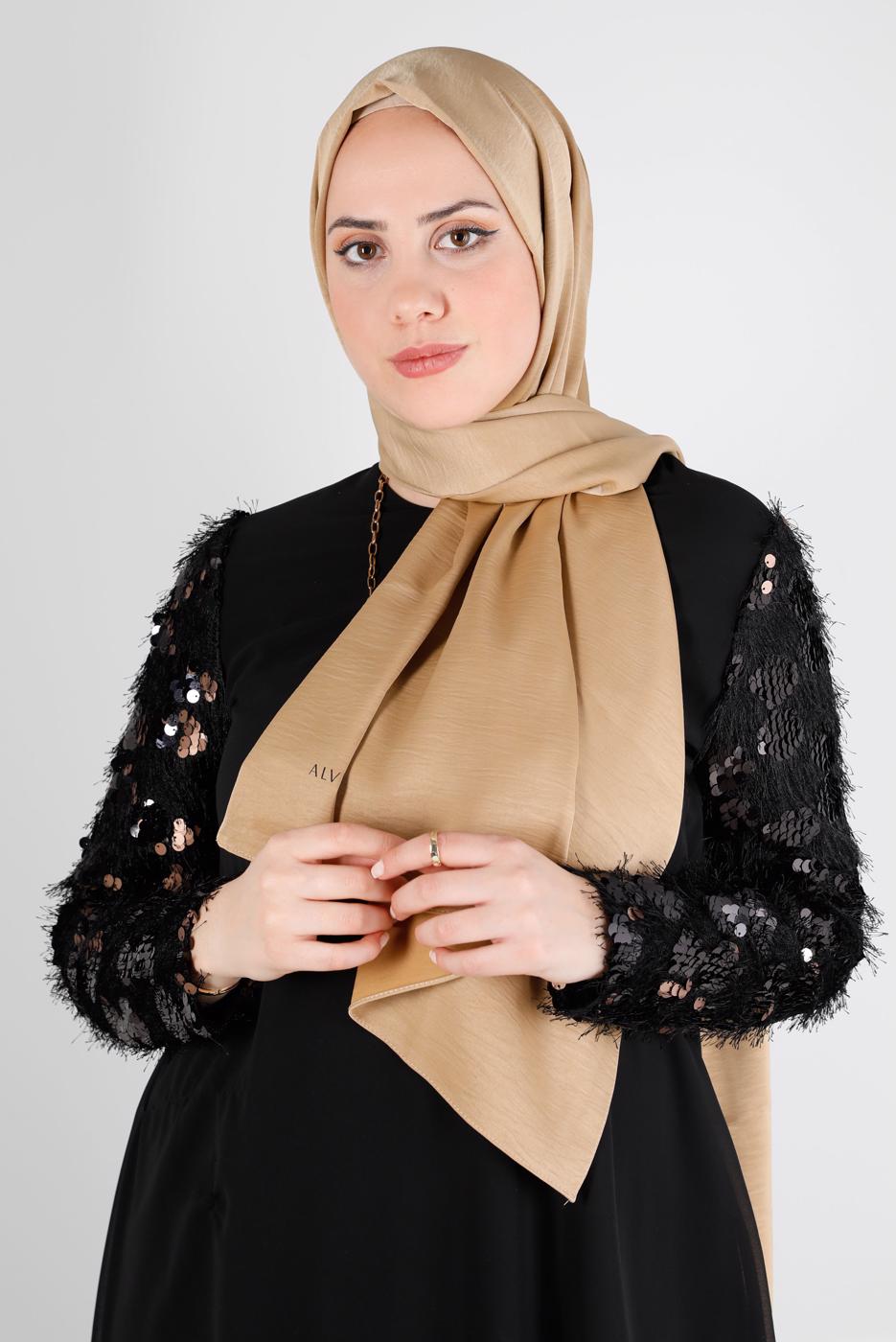 Tesettür giyim BEJ ALVİNA NANO AYROBİN ŞAL T 8111