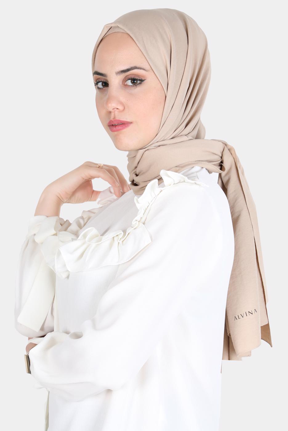 Tesettür giyim BEJ ALVİNA PAMUK AYROBİN ŞAL T 8115