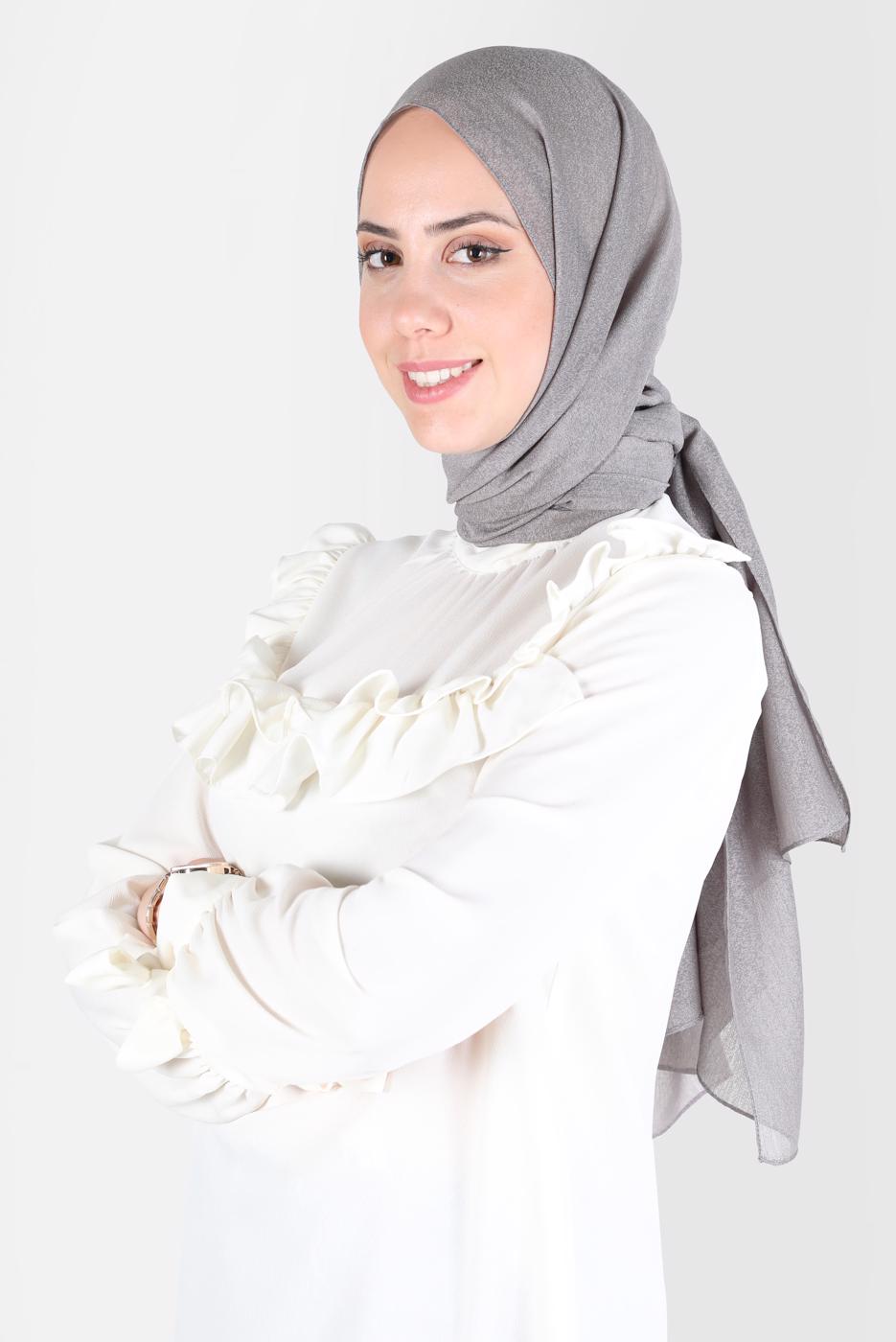 Tesettür giyim GRİ ALVİNA KAR İPLİĞİ ŞAL T 8125