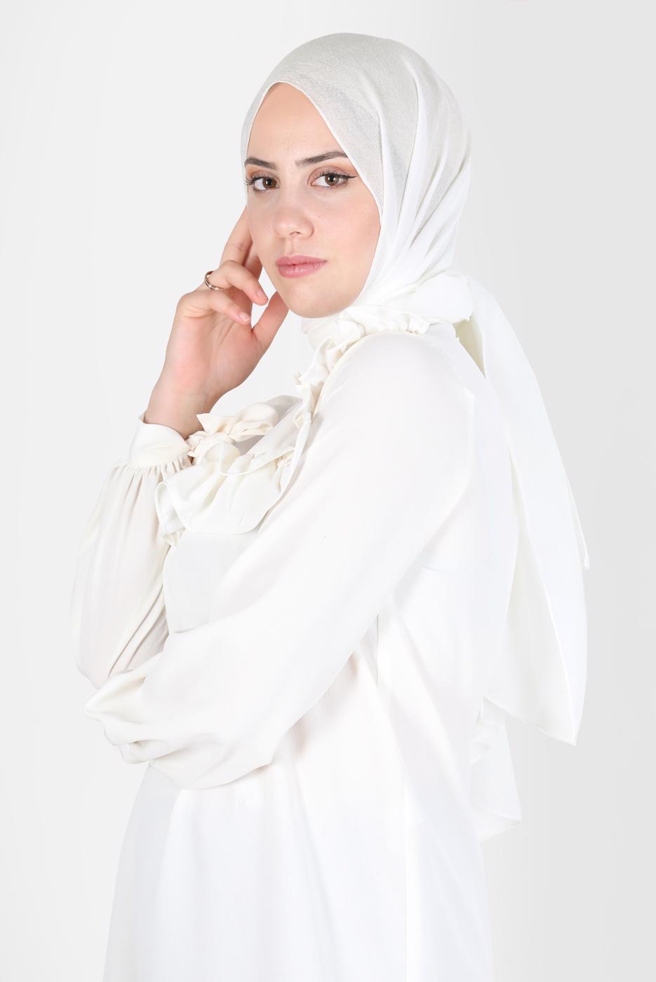 Tesettür giyim EKRU ALVİNA KAR İPLİĞİ ŞAL T 8125