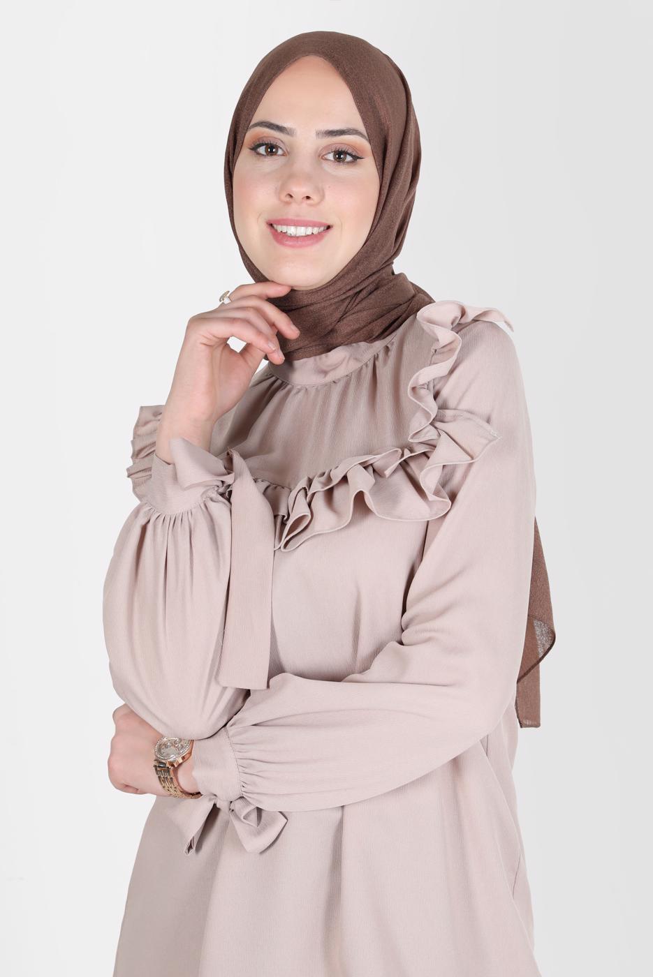 Tesettür giyim KAHVE ALVİNA KAR İPLİĞİ ŞAL T 8125