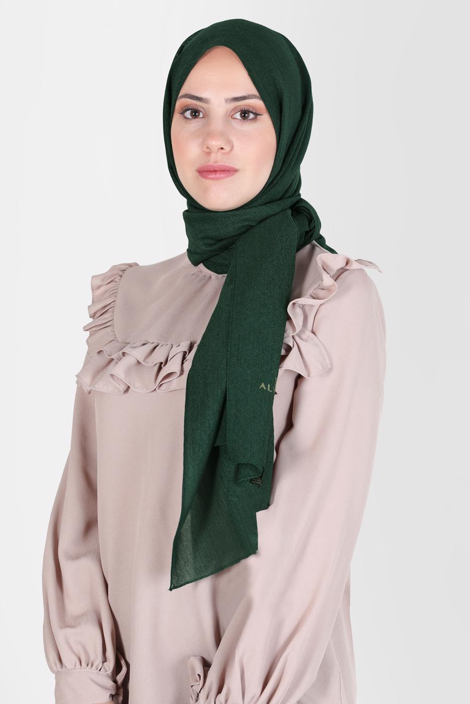 Tesettür giyim YEŞİL ALVİNA KAR İPLİĞİ ŞAL T 8125