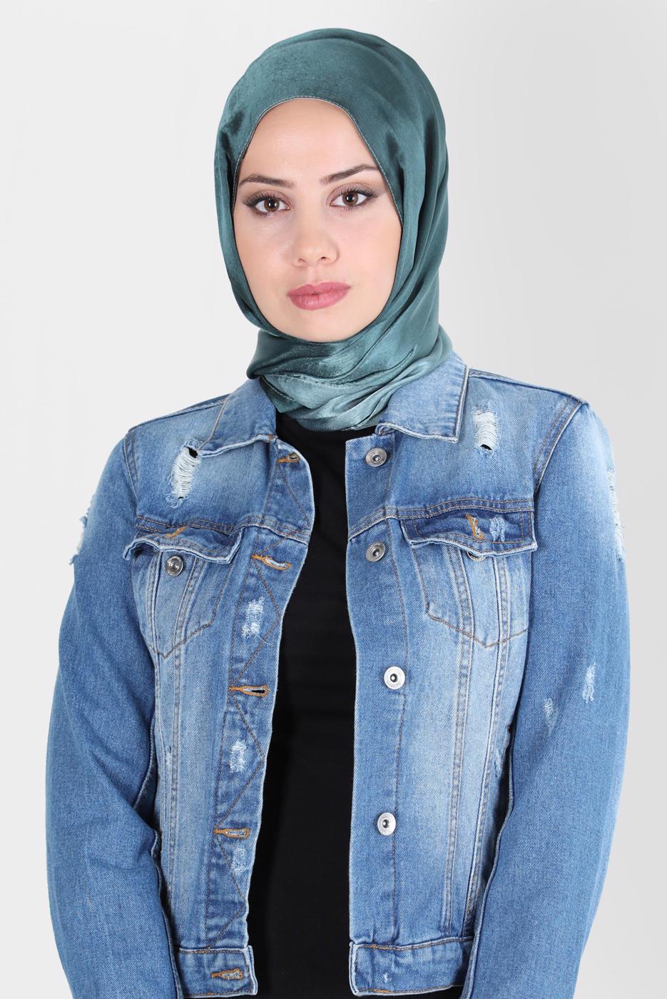 Tesettür giyim YEŞİL ALVİNA JANJANLI DEGRADE ŞAL 8129 