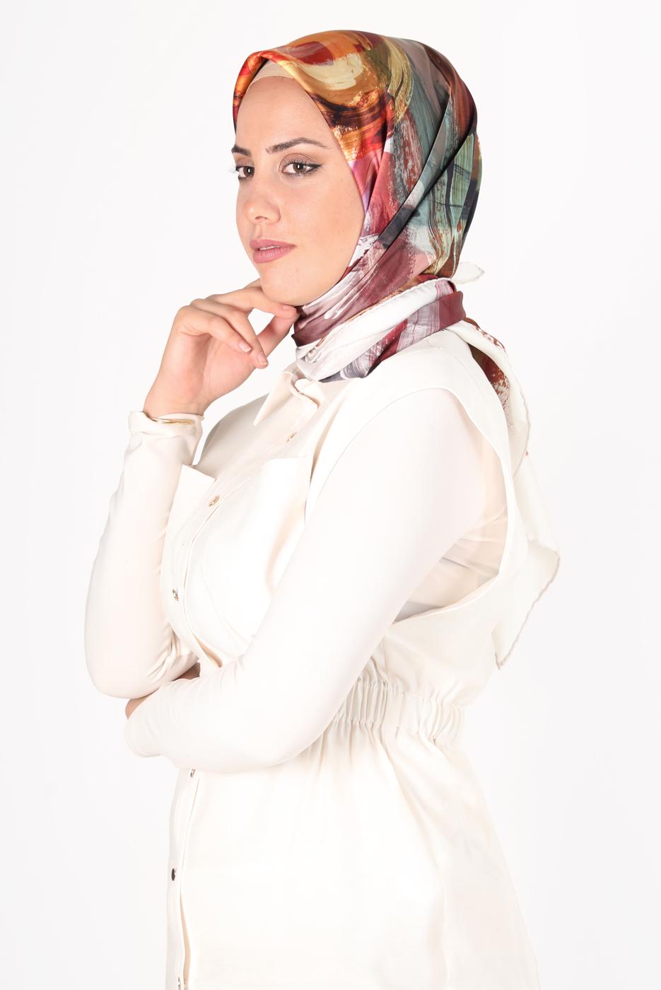 Tesettür giyim BEJ ALVİNA DİJİTAL SURA EŞARP 8119 