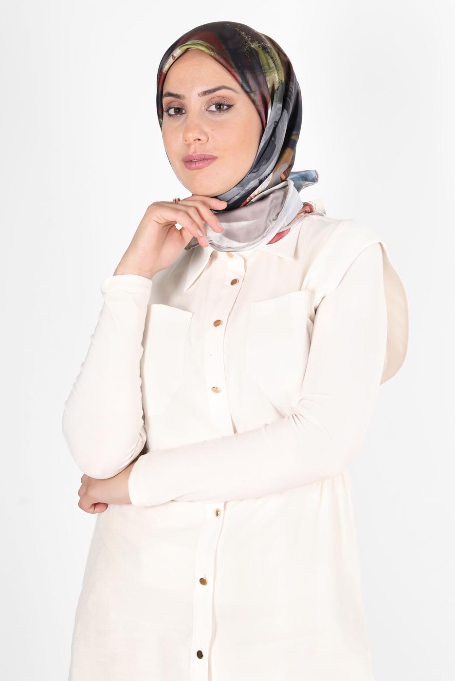 Tesettür giyim BEJ ALVİNA DİJİTAL SURA EŞARP 8119 