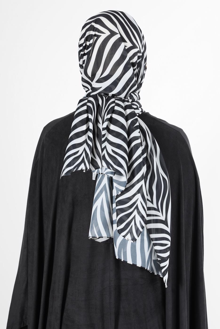 Tesettür giyim SİYAH ALVİNA ŞİFON BASKILI ŞAL 8128 