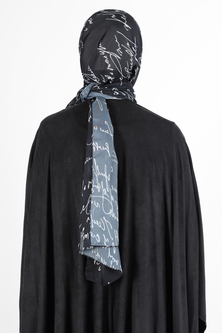 Tesettür giyim SİYAH ALVİNA ŞİFON BASKILI ŞAL 8128 