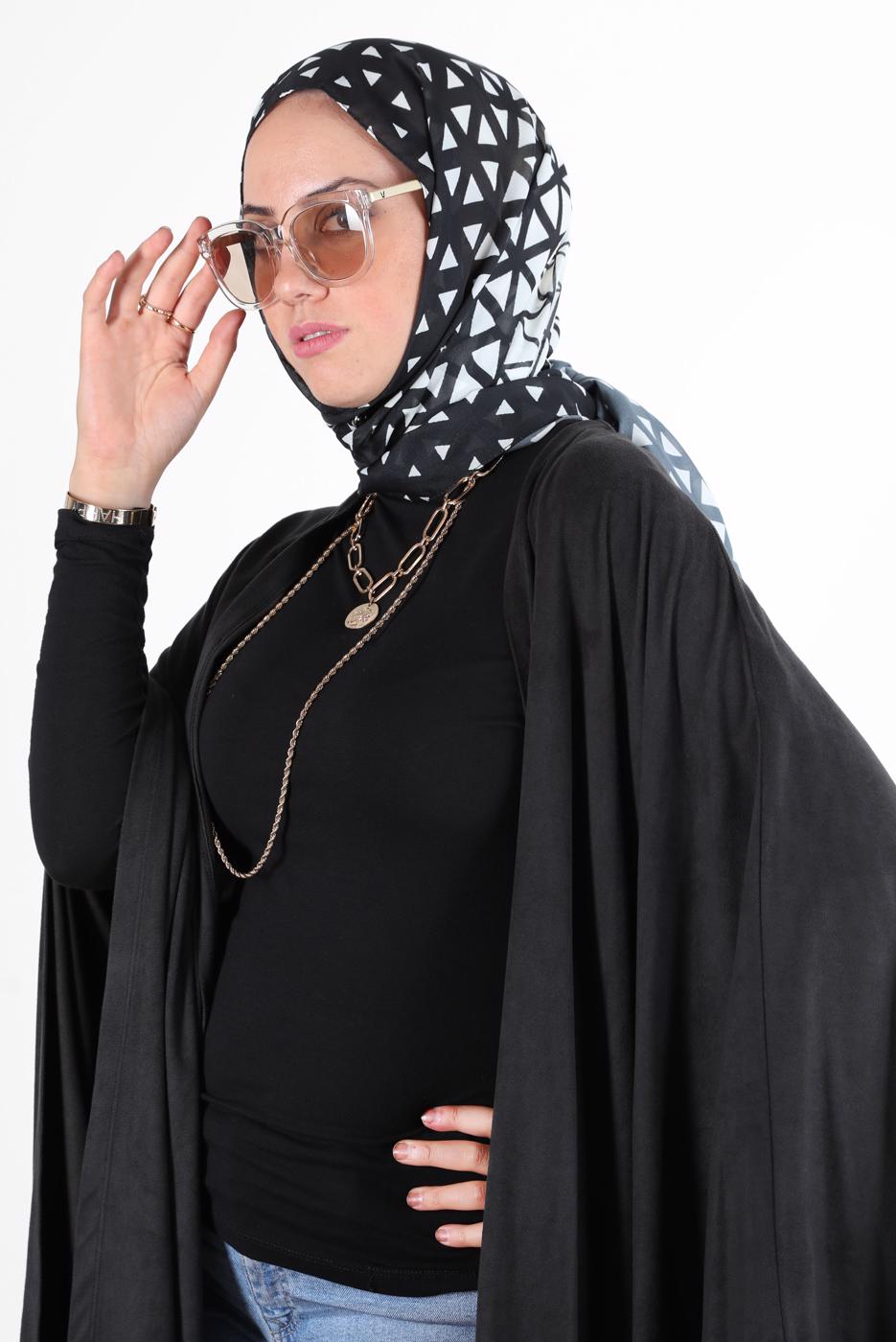Tesettür giyim SİYAH ALVİNA ŞİFON BASKILI ŞAL 8128 