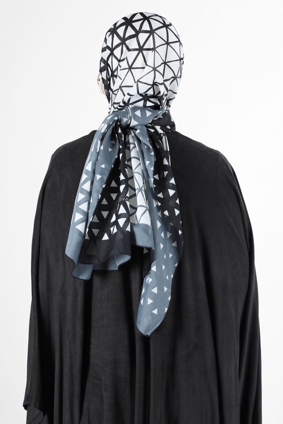 Tesettür giyim SİYAH ALVİNA ŞİFON BASKILI ŞAL 8128 