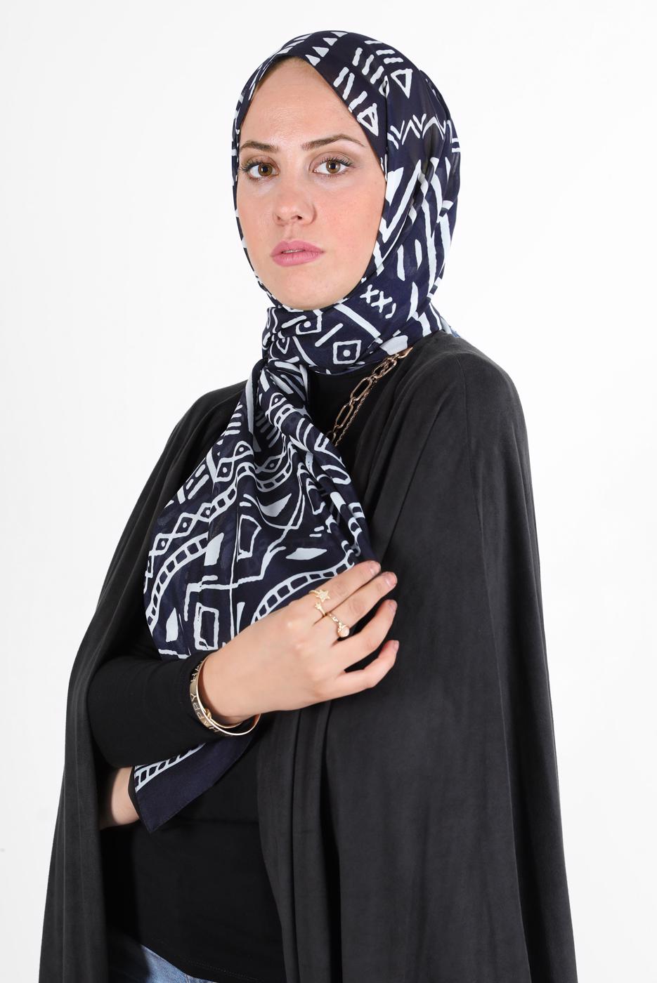 Tesettür giyim LACİVERT ALVİNA ŞİFON BASKILI ŞAL 8128 