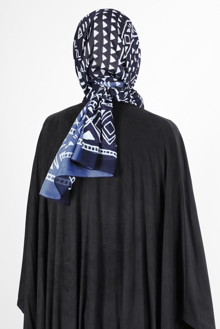 Tesettür giyim LACİVERT ALVİNA ŞİFON BASKILI ŞAL 8128 