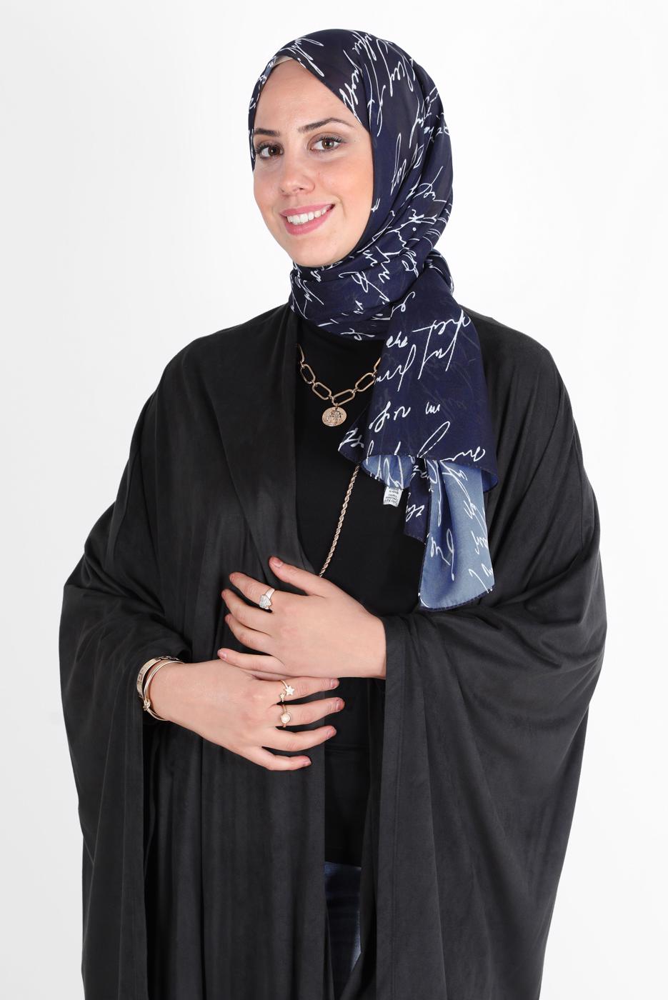 Tesettür giyim LACİVERT ALVİNA ŞİFON BASKILI ŞAL 8128 
