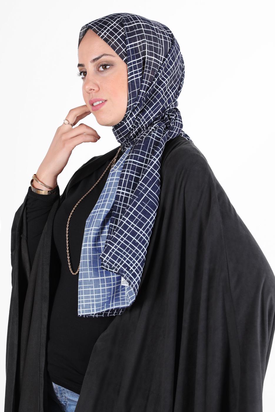 Hijab clothing NAVY BLUE ALVİNA CHIFFON PRINTED SHAWL 8128 