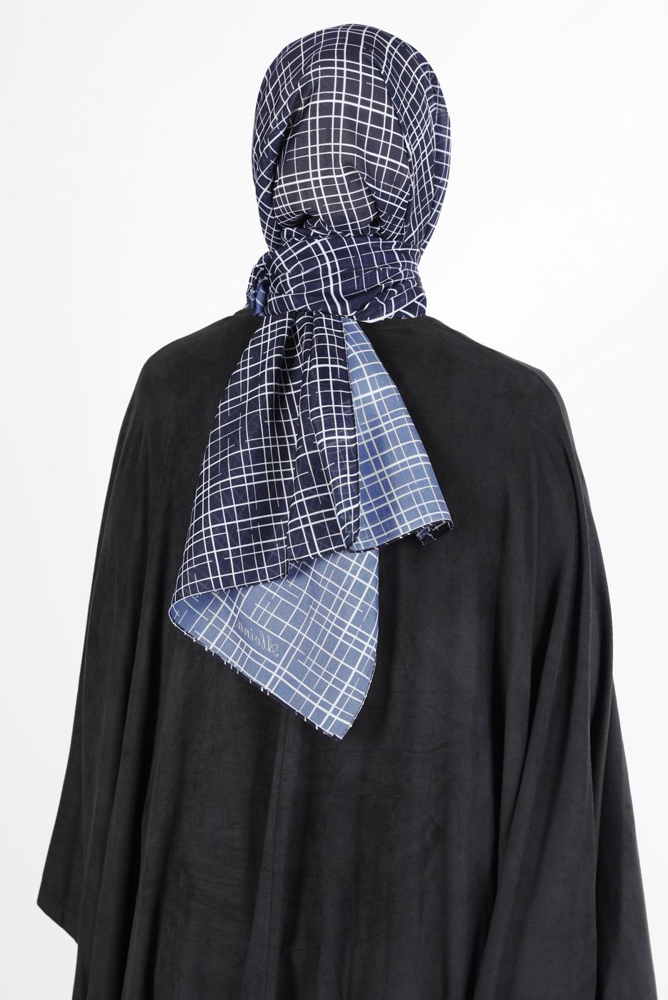 Hijab clothing NAVY BLUE ALVİNA CHIFFON PRINTED SHAWL 8128 