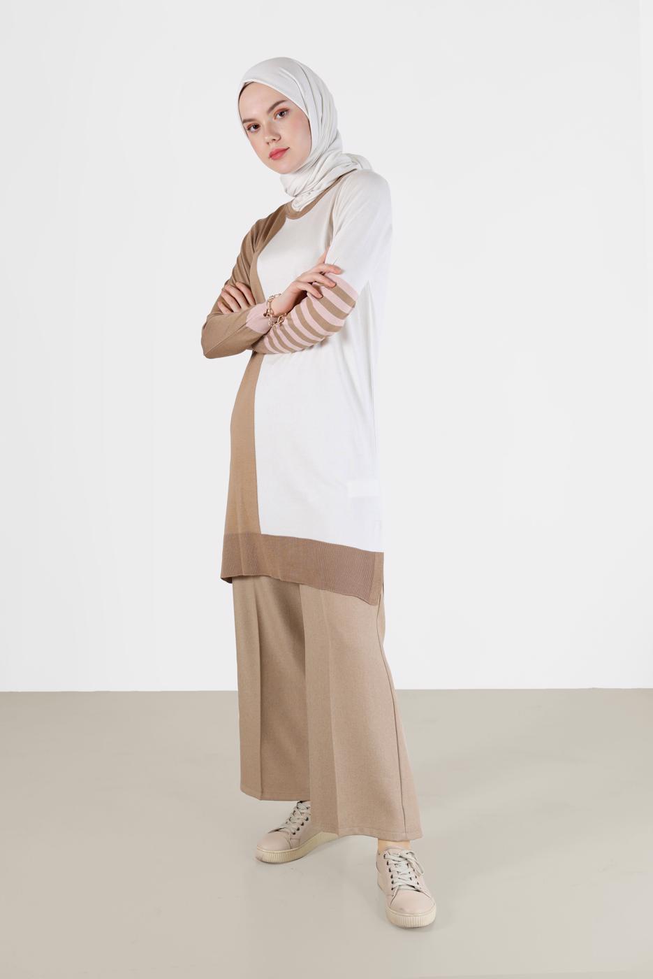 Hijab clothing BEIGE ALVİNA WIDE CUT TROUSERS 70288 