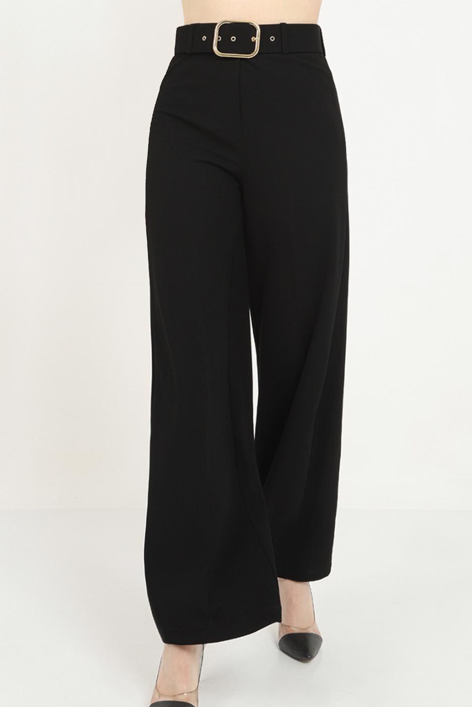 Vêtements hijab NOIR PANTALON LARGE AVEC CEINTURE 7988