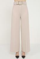 Tesettür giyim BEJ KEMERLİ GENİŞ PAÇA PANTOLON 7988