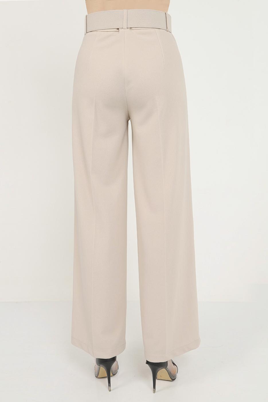 Tesettür giyim BEJ KEMERLİ GENİŞ PAÇA PANTOLON 7988